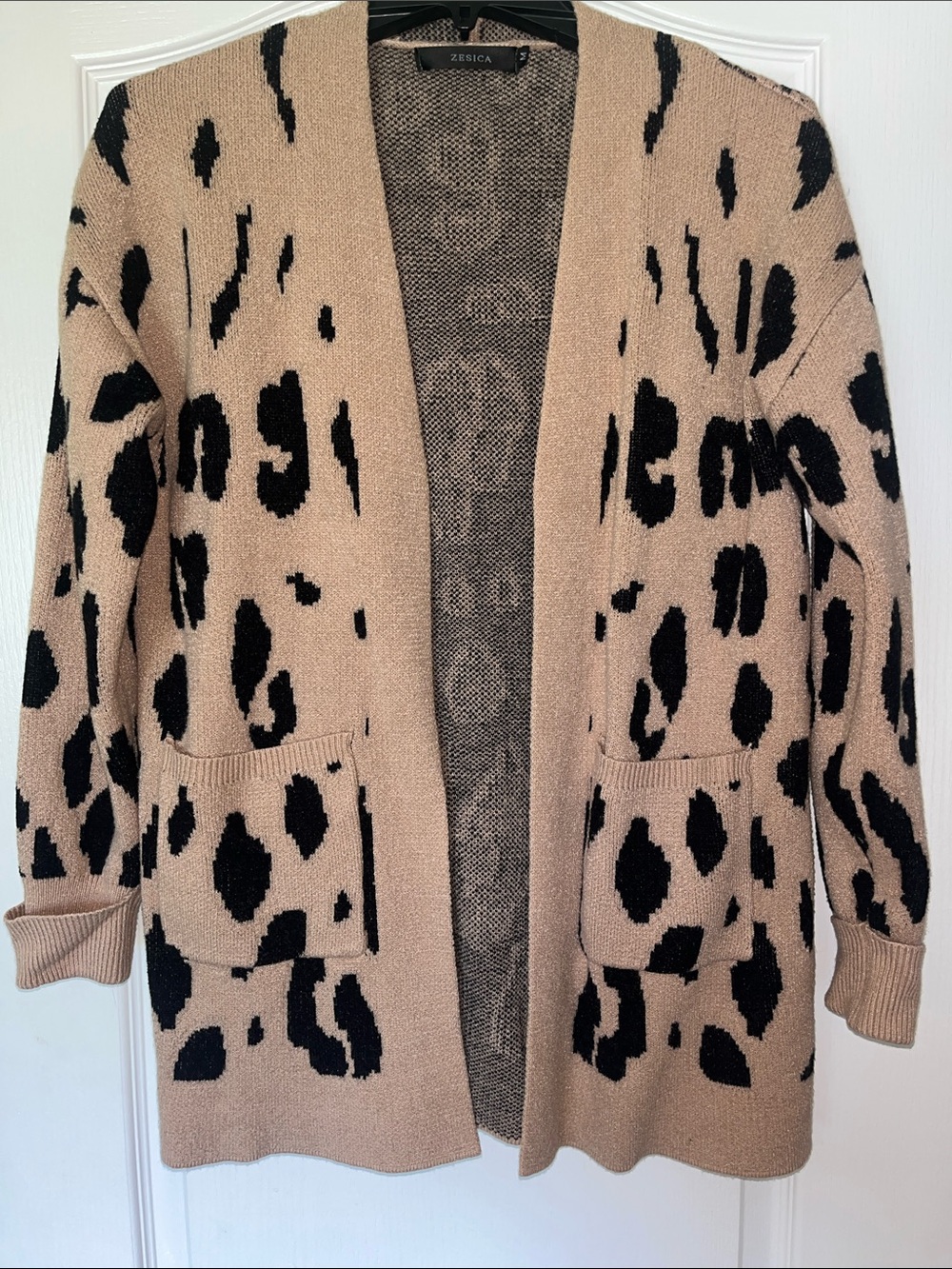 Zesica Tan and Black Leopard-Print Open Cardigan